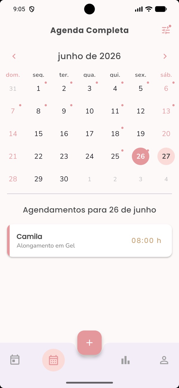 Agenda completa em calendário no app Beauty Book